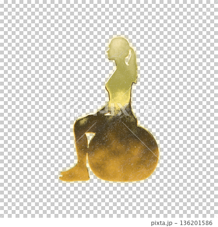 Golden woman on balance ball, Alpha channel 136201586