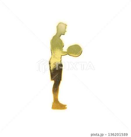 ダンベルを持ち上げる黄金の男性、アルファチャンネル 136201589