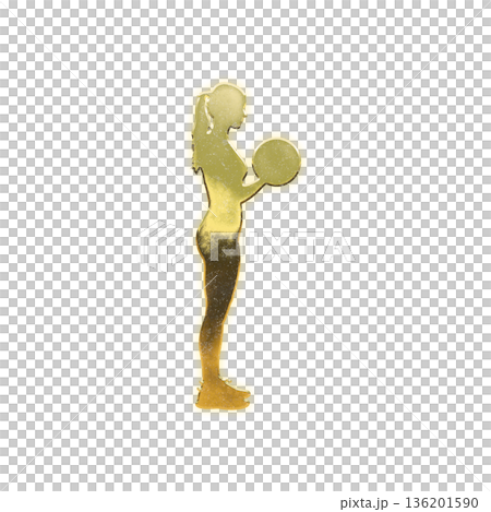 Golden woman lifting dumbbells, alpha channel 136201590