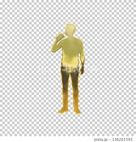 Golden man drinking a cup beverage, Alpha channel 136201593