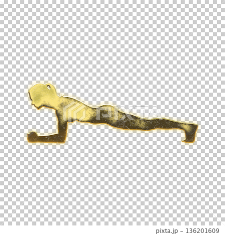 Golden woman doing a plank, alpha channel 136201609