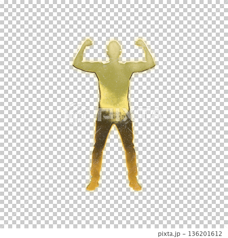 Golden Man Doing Double Biceps, Alpha Channel 136201612