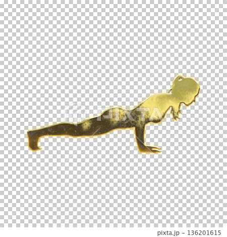Golden woman doing push-ups, Alpha channel 136201615