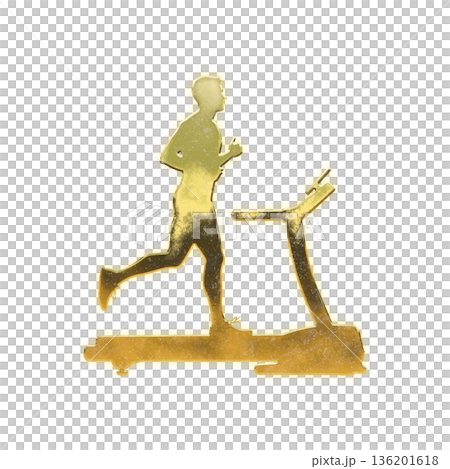 Golden man running on a treadmill, Alpha channel 136201618