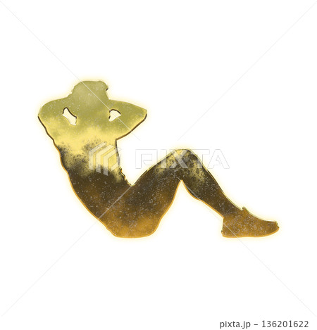 腹筋トレーニングをする黄金の男性、アルファチャンネル 136201622