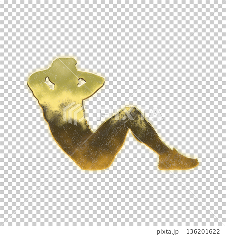 腹筋トレーニングをする黄金の男性、アルファチャンネル 136201622