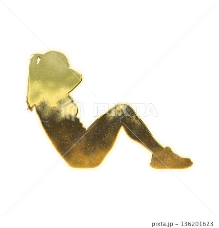 腹筋トレーニングをする黄金の女性、アルファチャンネル 腹筋トレーニングをする黄金の女性、アルファチャンネル 136201623