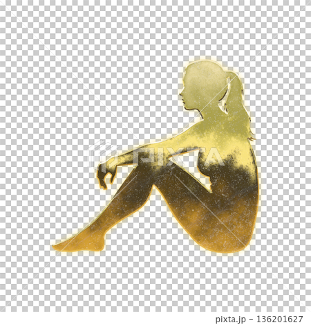 Golden woman sitting cross-legged, Alpha channel 136201627