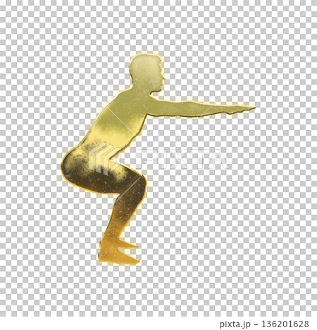 Golden man doing squats, Alpha channel 136201628