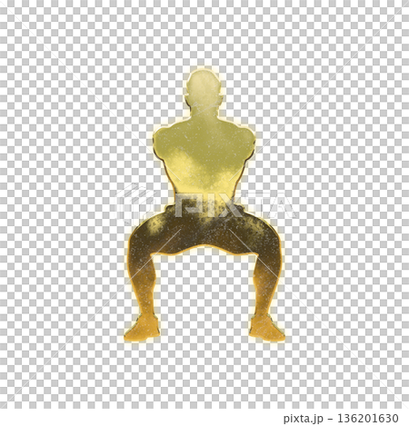 Golden man doing squats, front view, alpha channel 136201630
