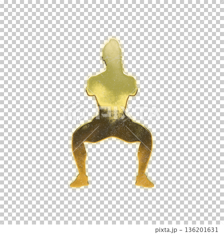 Golden woman doing squats front view, alpha channel 136201631