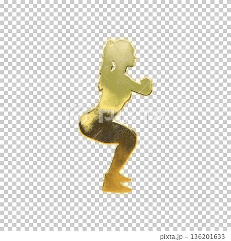 Golden woman doing squats with arms crossed, Alpha channel 136201633