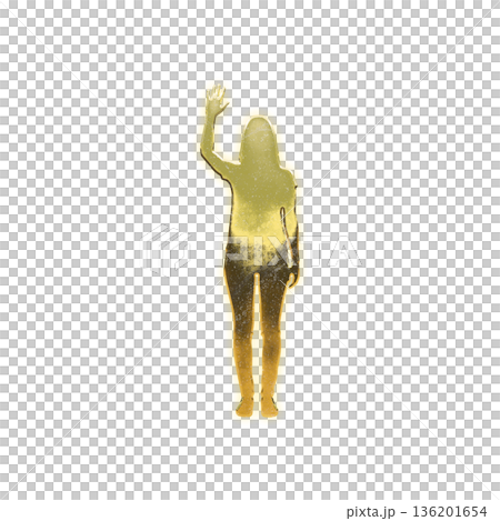 一位舉起一隻手的金髮女子，Alpha通道 136201654
