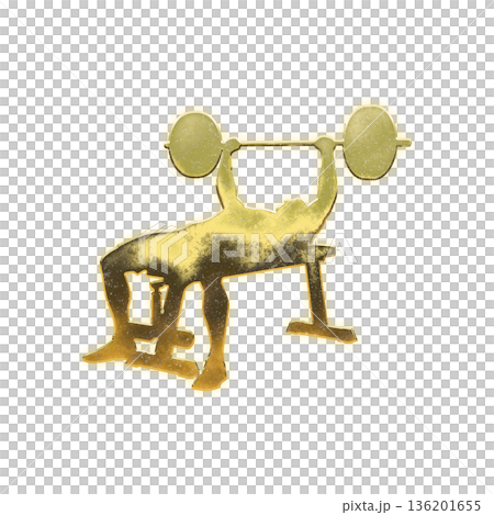 Golden man doing bench press, Alpha Channel 136201655