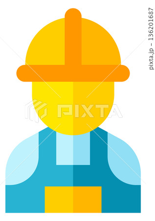 A man in a yellow helmet and blue overalls 136201687