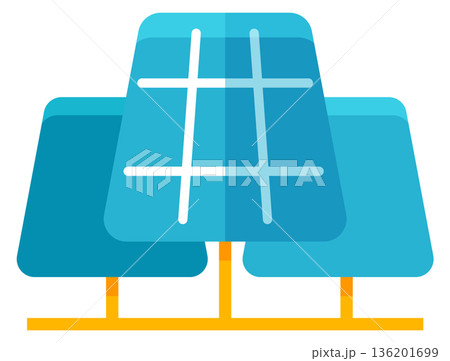 Three blue solar panels are shown in a close up 136201699