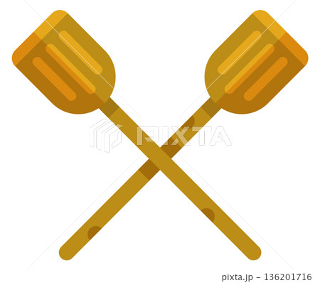 Two wooden paddles are crossed over each other 136201716