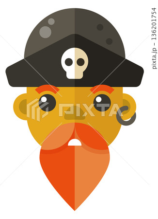 A cartoon pirate with a skull on his head and a beard 136201754