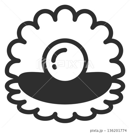 A black and white drawing of a pearl with a flower in the background 136201774