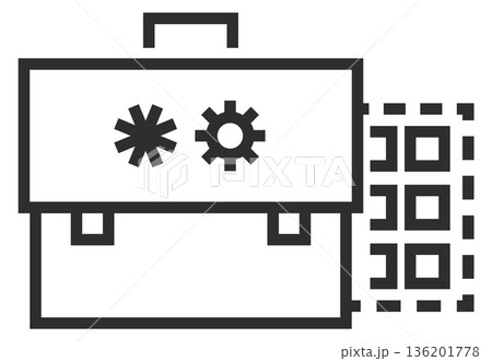 A black and white image of a briefcase with a keyhole and a gear 136201778