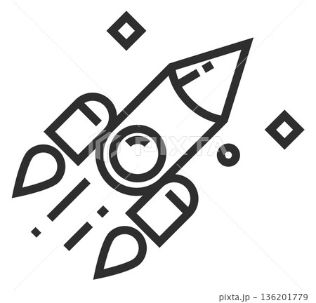 A rocket is flying through space with a black and white design A rocket is flying through space with a black and white design 136201779