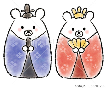 水彩風のしろくまのひな祭りのイラスト 136201790