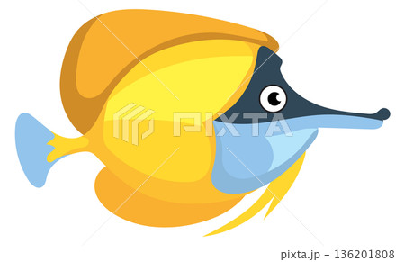 A yellow fish with a blue stripe on its head 136201808
