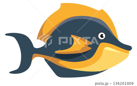 A cartoon fish with a yellow belly and blue tail 136201809