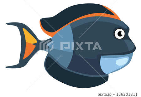 A cartoon fish with a blue body and orange tail A cartoon fish with a blue body and orange tail 136201811