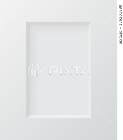 3d wall niche. Empty white rectangle shelf. Rectangular vertical inside frame. Display stand, showcase mockup. Showroom, gallery, studio or shop product presentation. Realistic vector illustration 136201899