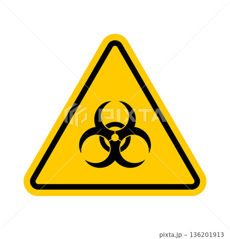Bio hazard sign. Symbol of biology threats alert. Danger alert yellow triangle traffic mark vector illustration isolated on transparent Bio hazard sign. Symbol of biology threats alert. Danger alert yellow triangle traffic mark vector illustration isolated on transparent 136201913
