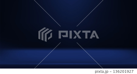 Limbo blue navy background. Abstract dark gradient backdrop. Color wall of studio, room, stand for product display or photo. Modern banner with empty place for advertising text. Vector illustration 136201927