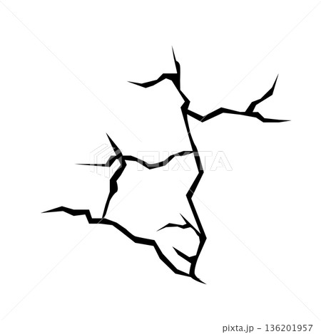 Ground crack, land surface and breaks from earthquake isolated on white background. Black fractures, fissure in ground, crevices from disaster or drought vector illustration Ground crack, land surface and breaks from earthquake isolated on white background. Black fractures, fissure in ground, crevices from disaster or drought vector illustration 136201957