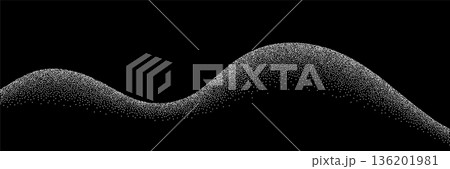 Sand grain texture wavy pattern background. Abstract dot stipple wave, black noise dotted line, sand texture, grainy effect, vector illustration isolated on black 136201981