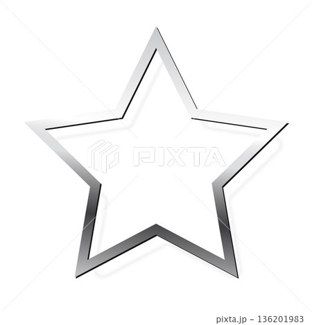 Silver star photo frame on white background. Steel game button. Blank space for picture, painting, card. 3d realistic chrome empty template vector illustration. Simple object mockup 136201983