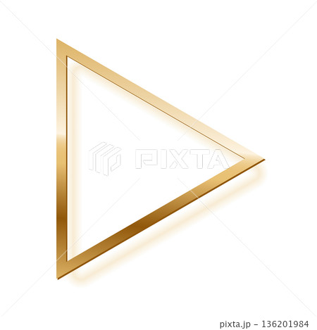 Golden triangle photo frame on white background. Gold play button. Blank space for picture, painting, card. 3d realistic empty template vector illustration. Simple object mockup Golden triangle photo frame on white background. Gold play button. Blank space for picture, painting, card. 3d realistic empty template vector illustration. Simple object mockup 136201984