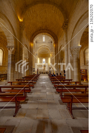 Romanesque San Martin de Fromista church interior showing nave Romanesque San Martin de Fromista church interior showing nave 136202070