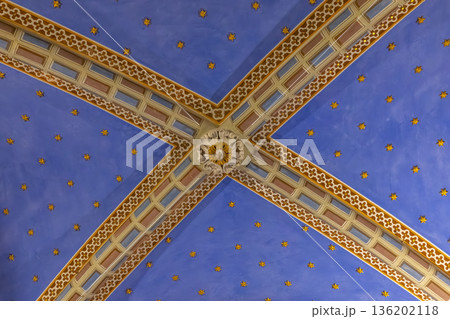 Ornate vaulted ceiling in Basilica di Santa Chiara Assisi 136202118