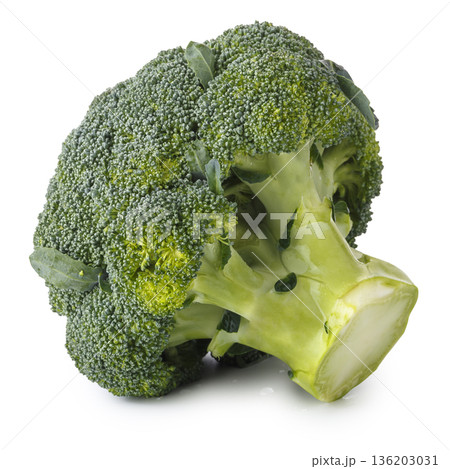 close up of fresh broccoli isolated on a white background 136203031