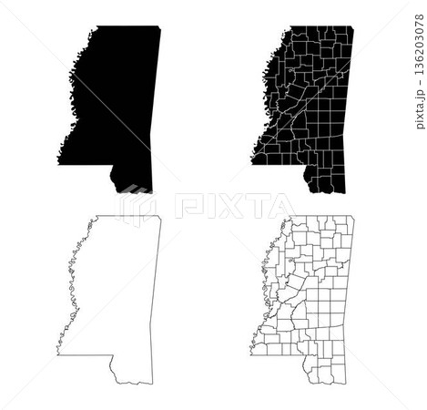 Mississippi State Outline and Solid Fill Map Set. 136203078