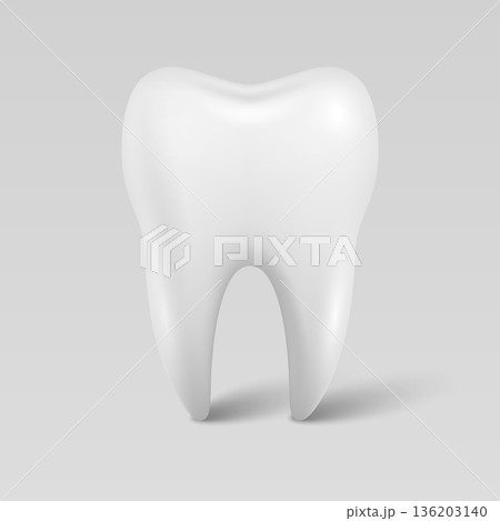 Healthy White Tooth, Vector Illustration. Dentistry Icon for Dental Care, Oral Hygiene, Stomatology Clinic, Dentist Poster, Medical Health, Treatment Concept 136203140