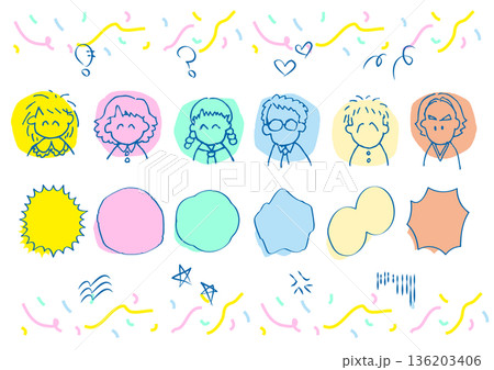 80年代ファンシーレトロ　顔イラストとふきだしセット 136203406