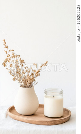 white desk with a cup of milk, and fresh snowdrops 136205128