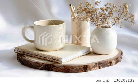 cup of tea on the white table 136205138