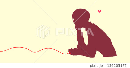運命の赤い糸を結んだ男性　頬杖　シルエット 136205175