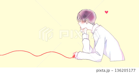 運命の赤い糸を結んだ男性 頬杖 運命の赤い糸を結んだ男性 頬杖 136205177