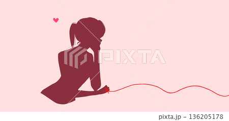 運命の赤い糸を結んだ女性 頬杖 シルエット 運命の赤い糸を結んだ女性 頬杖 シルエット 136205178