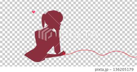 下巴繫著命運紅線的女子，剪影 136205179