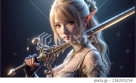 剣を構える猫耳美少女 136205254