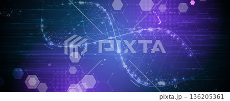 Futuristic science and medical background, DNA strands, connected neural web Futuristic science and medical background, DNA strands, connected neural web 136205361